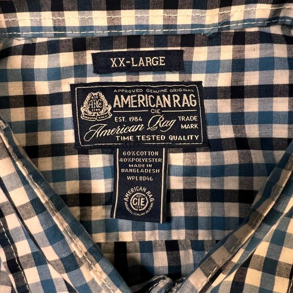 American Rag Shirt Men's Long Sleeve Button Up Oxford Plaid Blue Black White 2XL - Picture 2 of 11